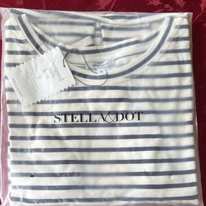 Stella & Dot Navy and White Striped Top with Gold Zippered Sides M NWT